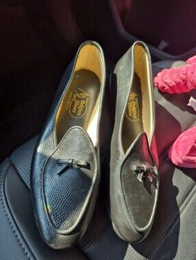 Vintage Belgian Shoes Black Leather Tassel Loafers